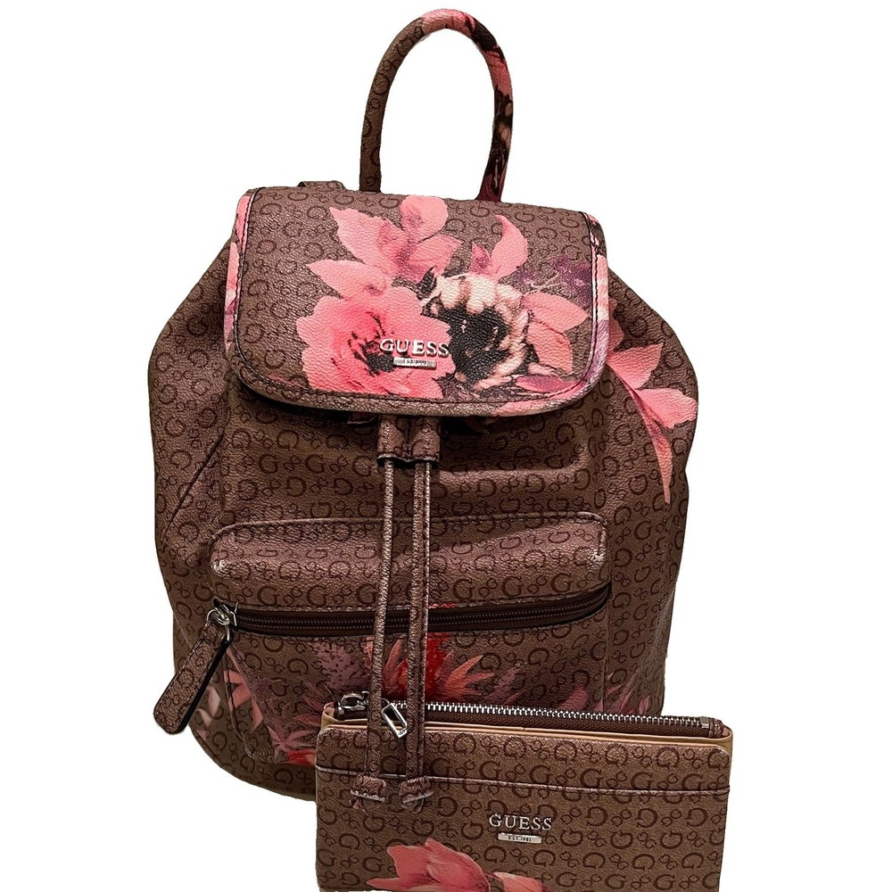 Vtg Y2K Guess Romantic Academia Cottage Backpack Bag & Wallet Floral Monogram